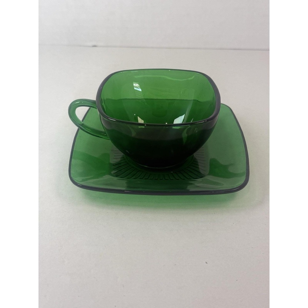 Anchor Hocking Fire King Charm Forest Green Cup And Saucer Depression Glass